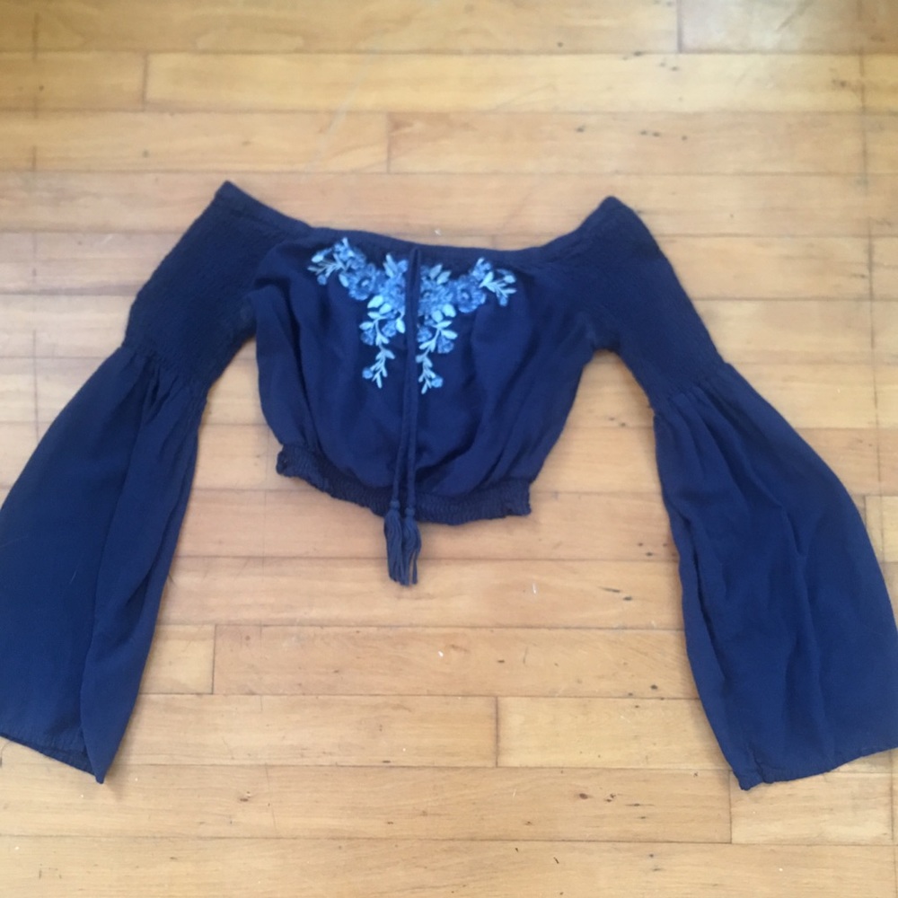 Pacsun embroidered flower long sleeve crop top.